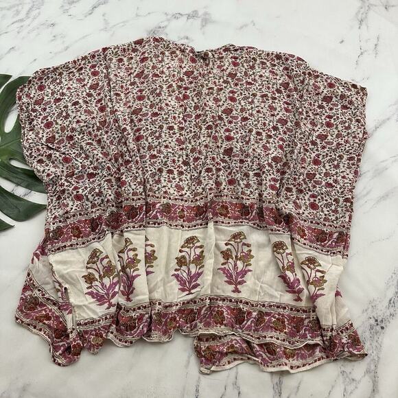 Angie Womens Kimono Cover Up Top Size L Pink White Floral Open Front Boho - Picture 7 of 11